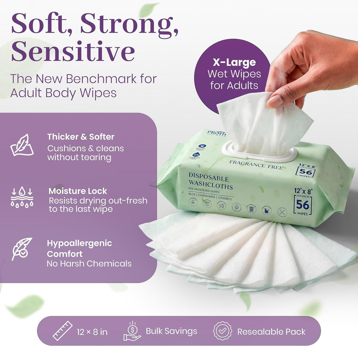 Adult Wet Wipes for Elderly, Extra Large Disposable Washcloths, 112 Count