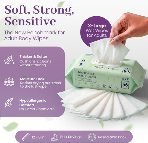 Adult Wet Wipes for Elderly, Extra Large Disposable Washcloths, 112 Count
