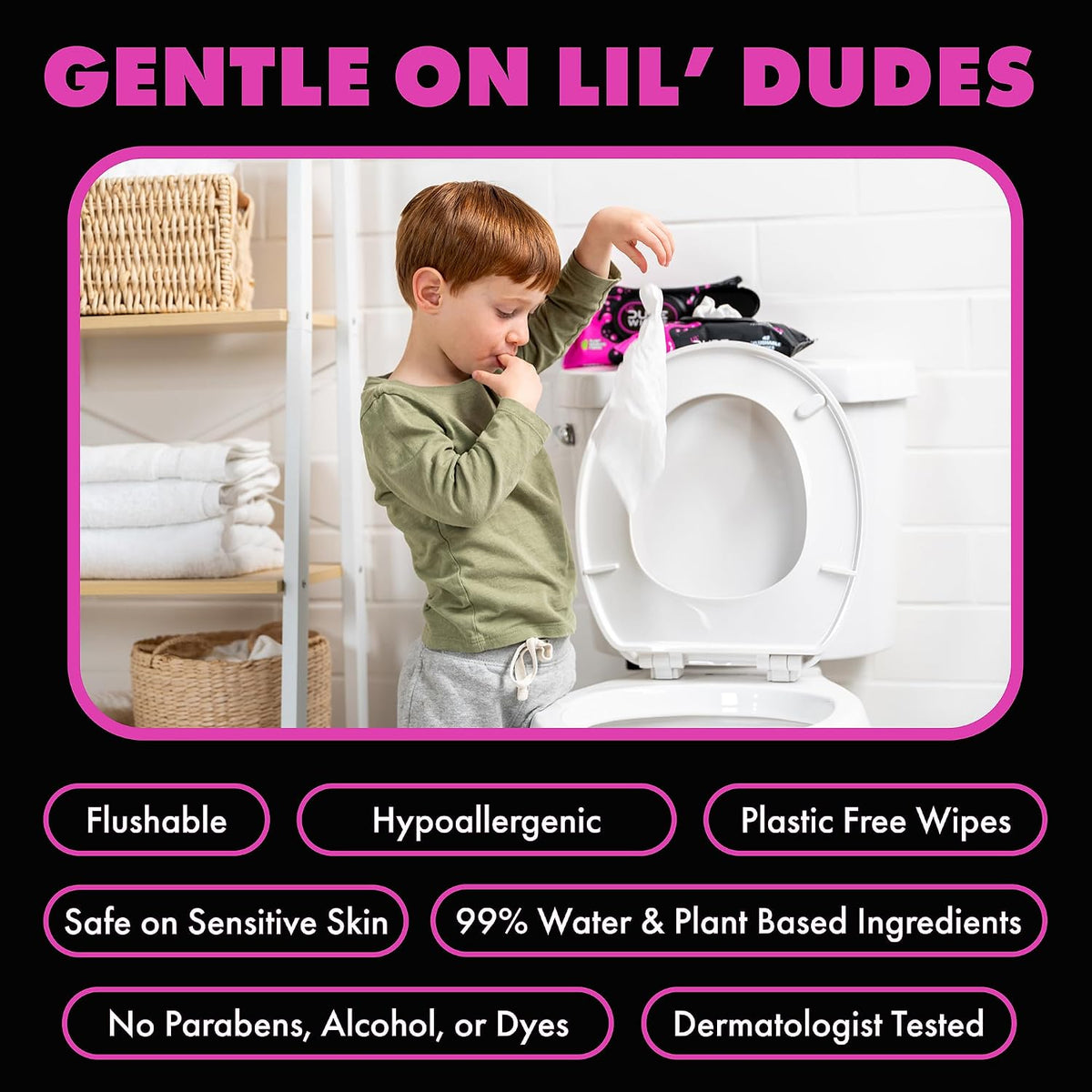LiL' DUDE Wipes Flushable Potty Training Water Wipes, Bubble Bum, 336 Count