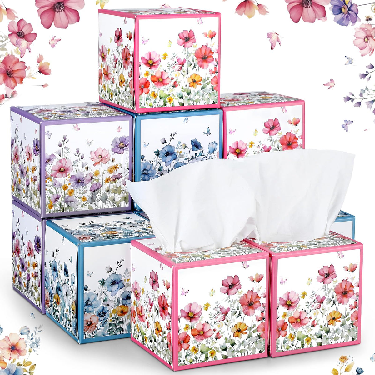 Fourluoo 12 Pack Fall Floral Facial Tissue Cube Boxes, 600 Sheet 3 Ply
