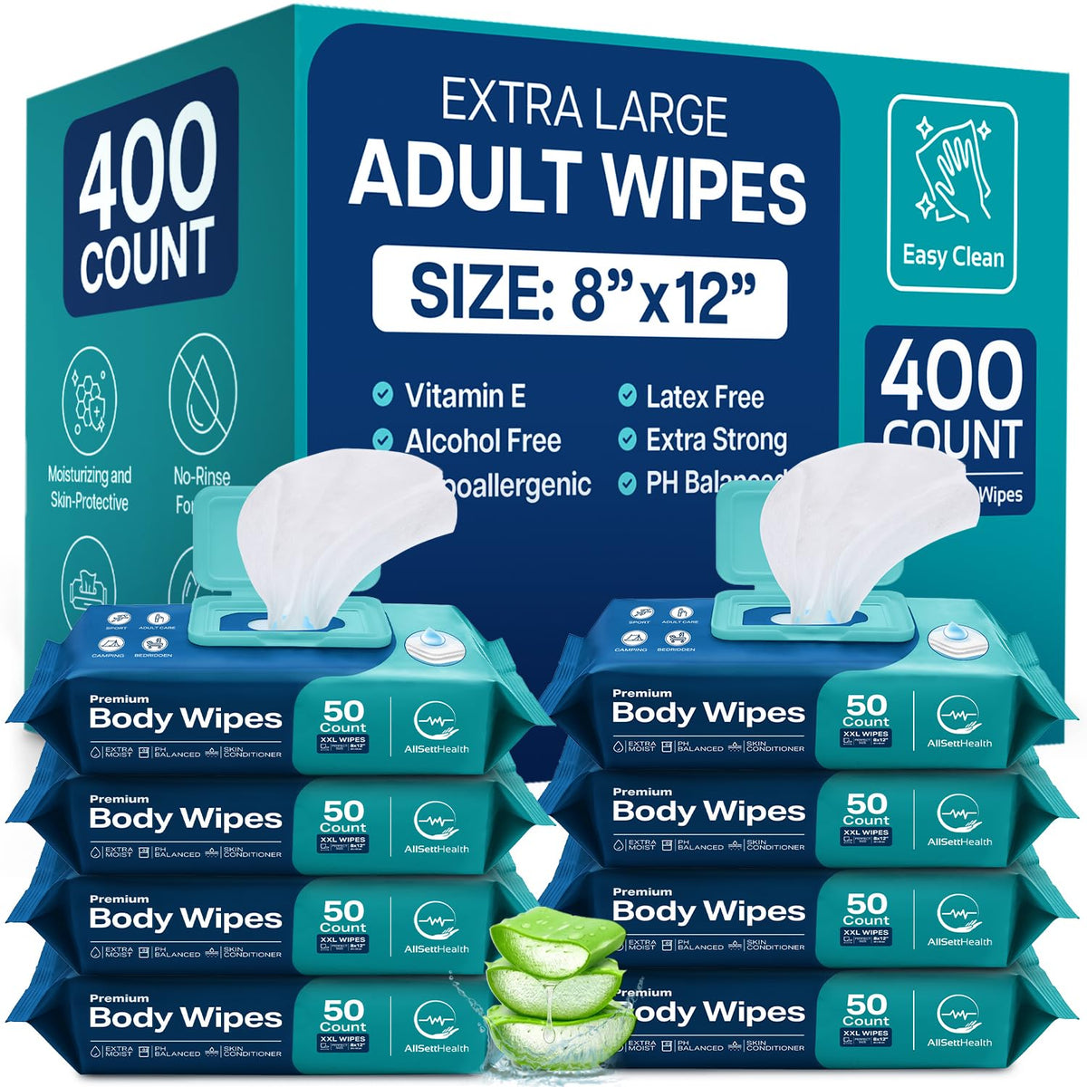 Body Wipes for Adults Bathing No Rinse - (200 Ct) - Adult Wipes for Elderly