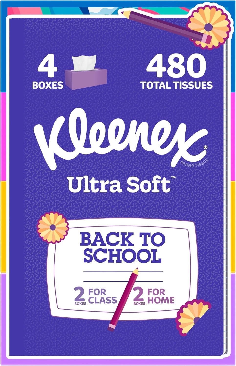 Kleenex Ultra Soft Facial Tissues, 4 Flat Boxes, 120 Tissues per Box