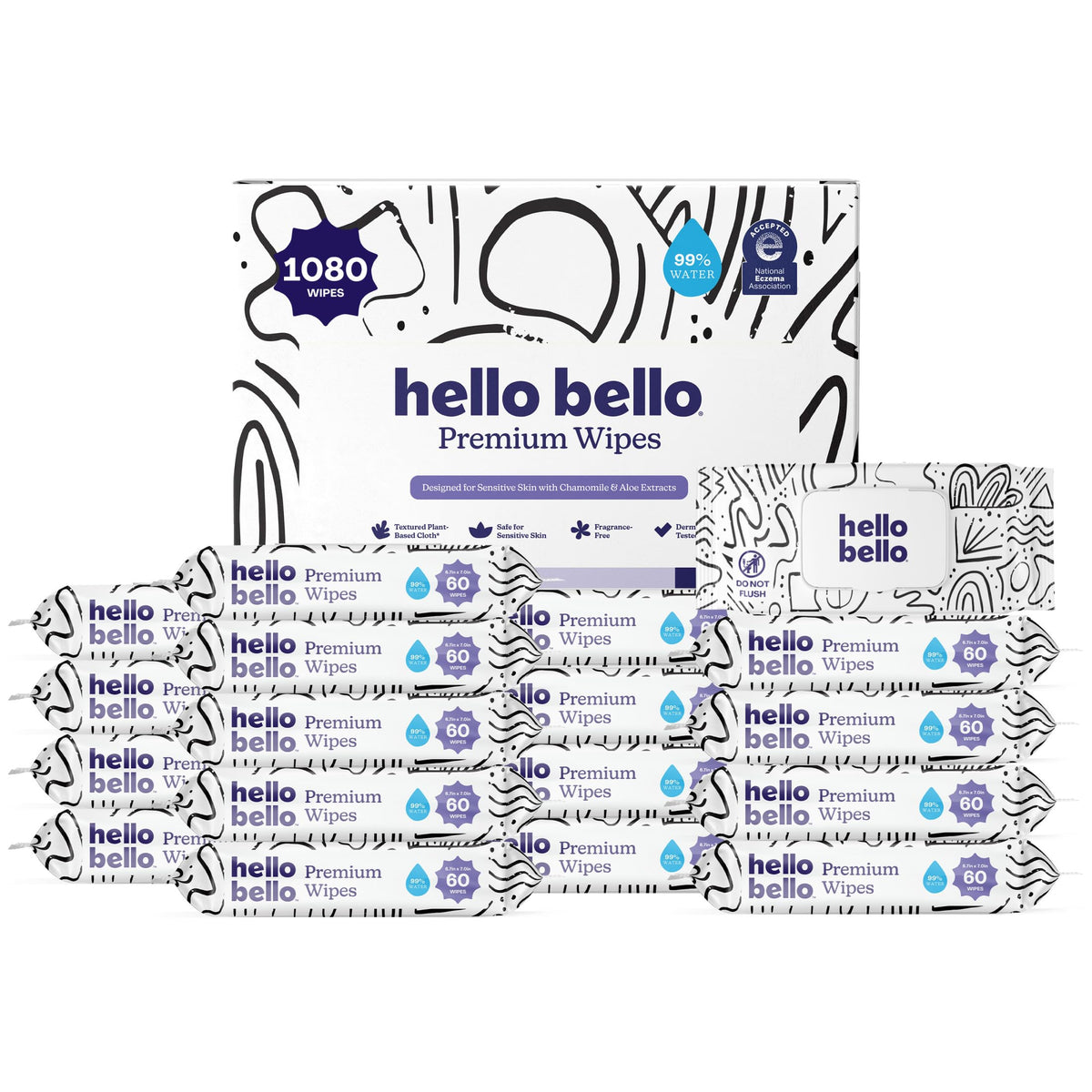 Hello Bello Baby Wipes, Fragrance-Free, 18 Resealable Packets = 1080ct