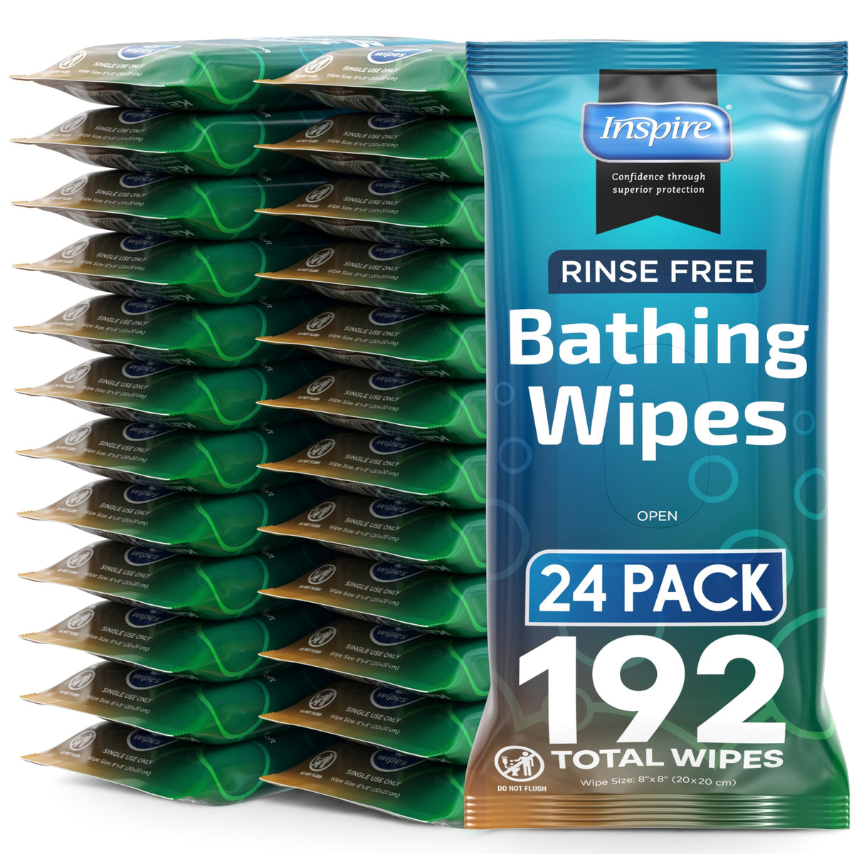 Inspire Adult Wet Wipes, Wash Cloths | Adult Wipes for Incontinence & Cleansing for Elderly, 8"x12" Count 12 packs of 50