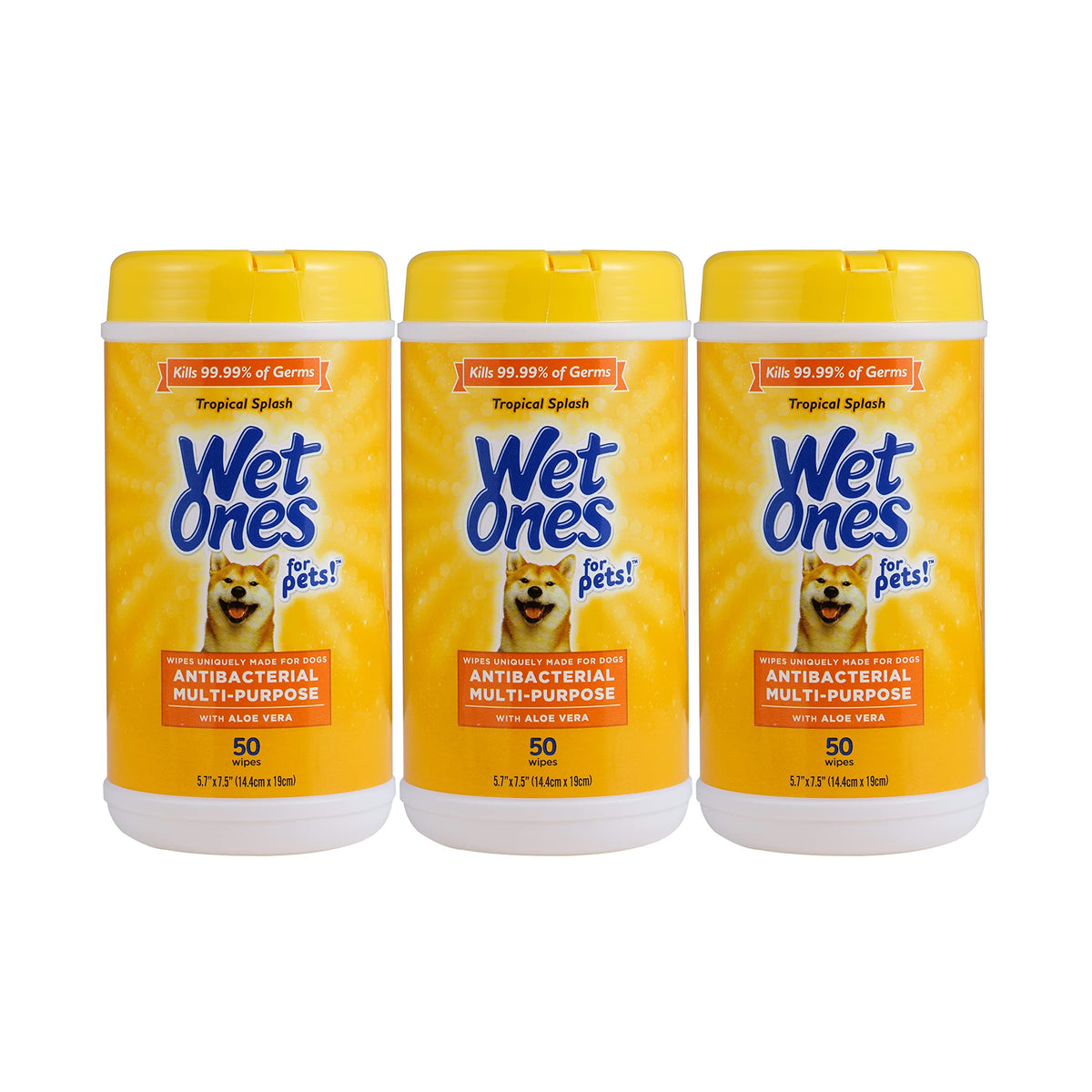 Wet Ones for Pets Multipurpose Dog Wipes with Aloe Vera, Tropical Splash Scent - Pet Bathing Wipes with Wet Lock Seal for Dog Paws and All-Over Use, 100 Count - 3 Pack