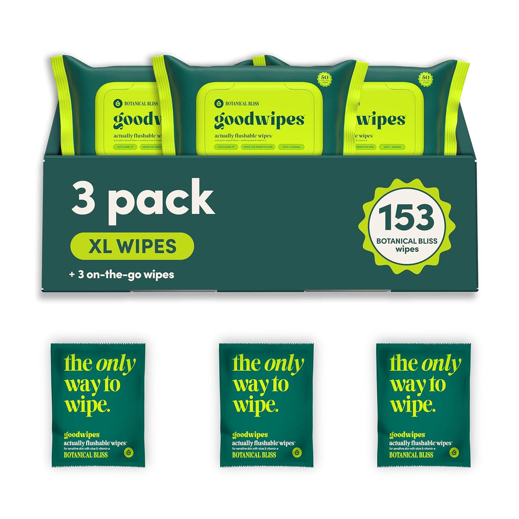 goodwipes Flushable Wipes - Botanical Bliss, 153 Wipes (3 Pack + 3 Singles)