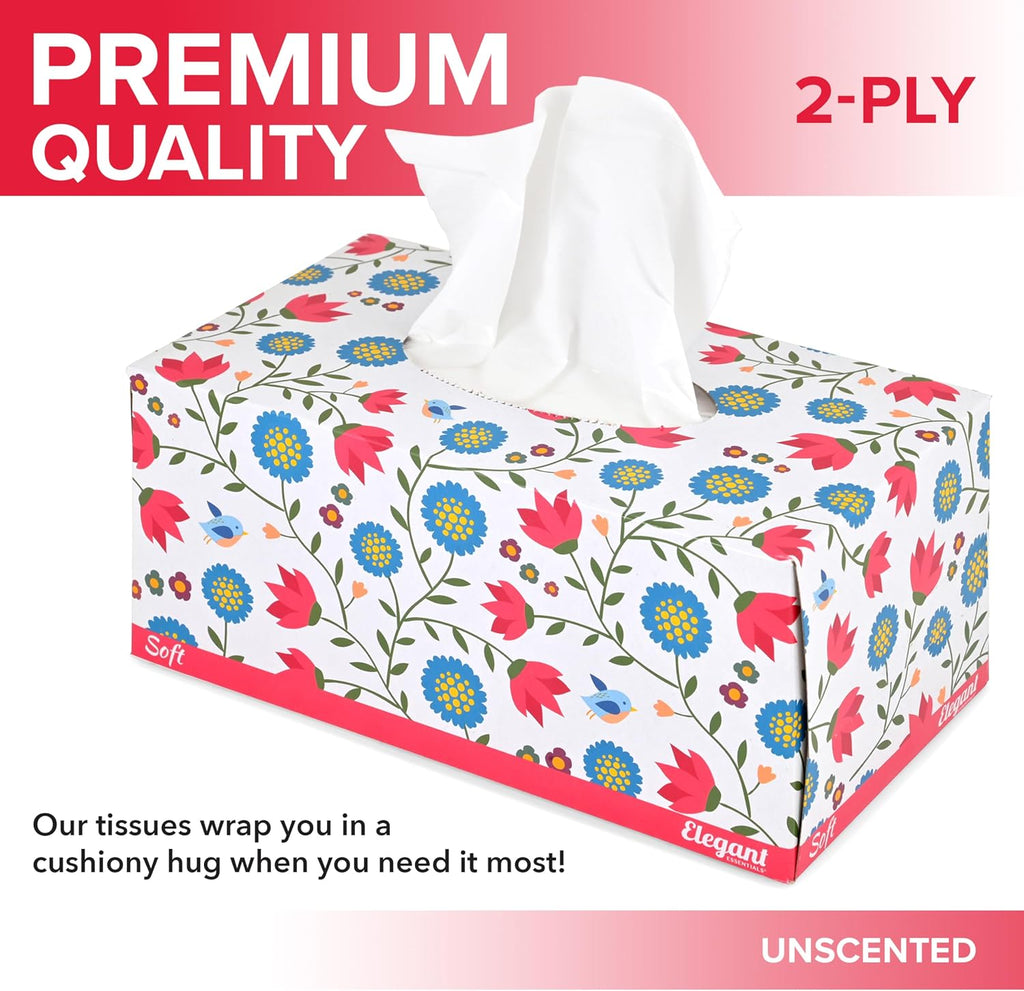 Premium Bulk Tissues, 8 Boxes of 230 Count, 2-Ply Soft Facial Tissues for Offices or School, Made in the USA, 1840 Total Count Bulk Face & Nose Tissue Paper for Home or Professional Use