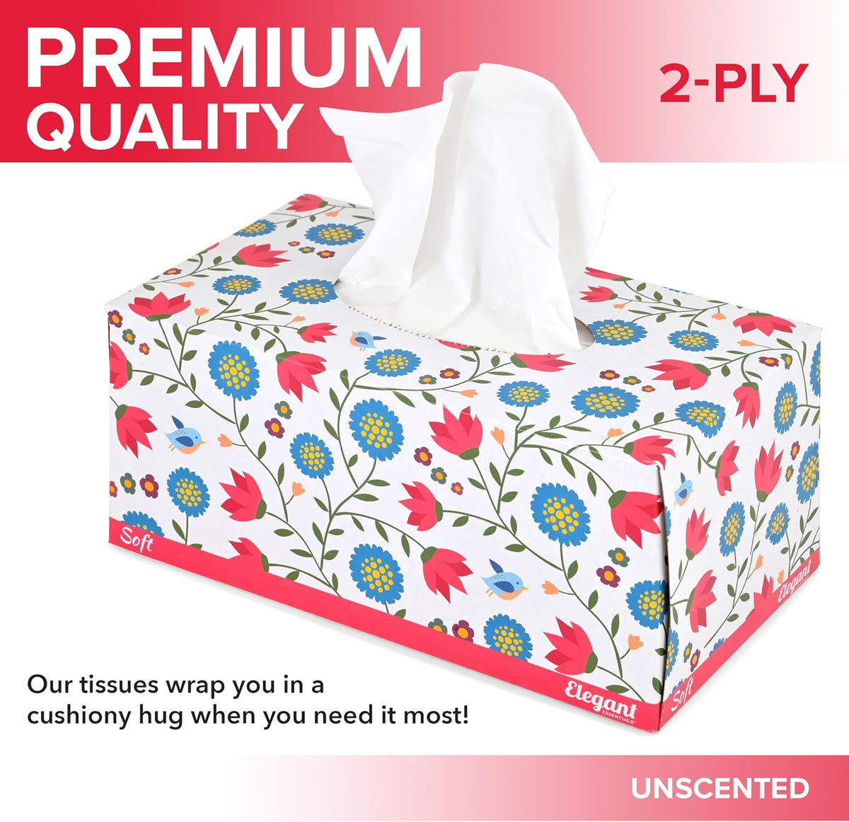 Premium Bulk Tissues, 8 Boxes of 230 Count, 2-Ply Soft Facial Tissues for Offices or School, Made in the USA, 1840 Total Count Bulk Face & Nose Tissue Paper for Home or Professional Use