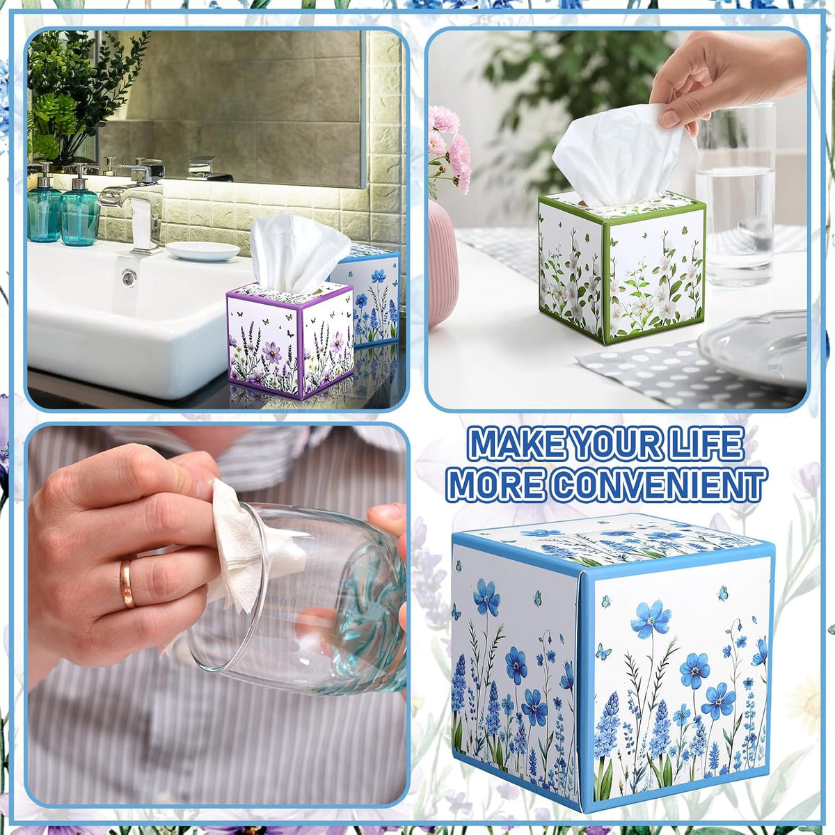 Fourluoo 12 Pack Fall Floral Facial Tissue Cube Boxes, 600 Sheet 3 Ply