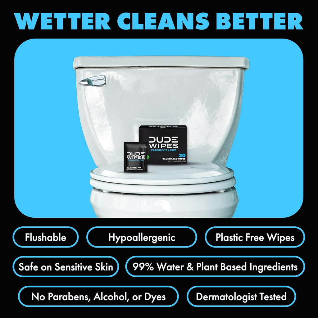 DUDE Wipes On-The-Go Unscented Adult Flushable Travel Wipes, 60 Count