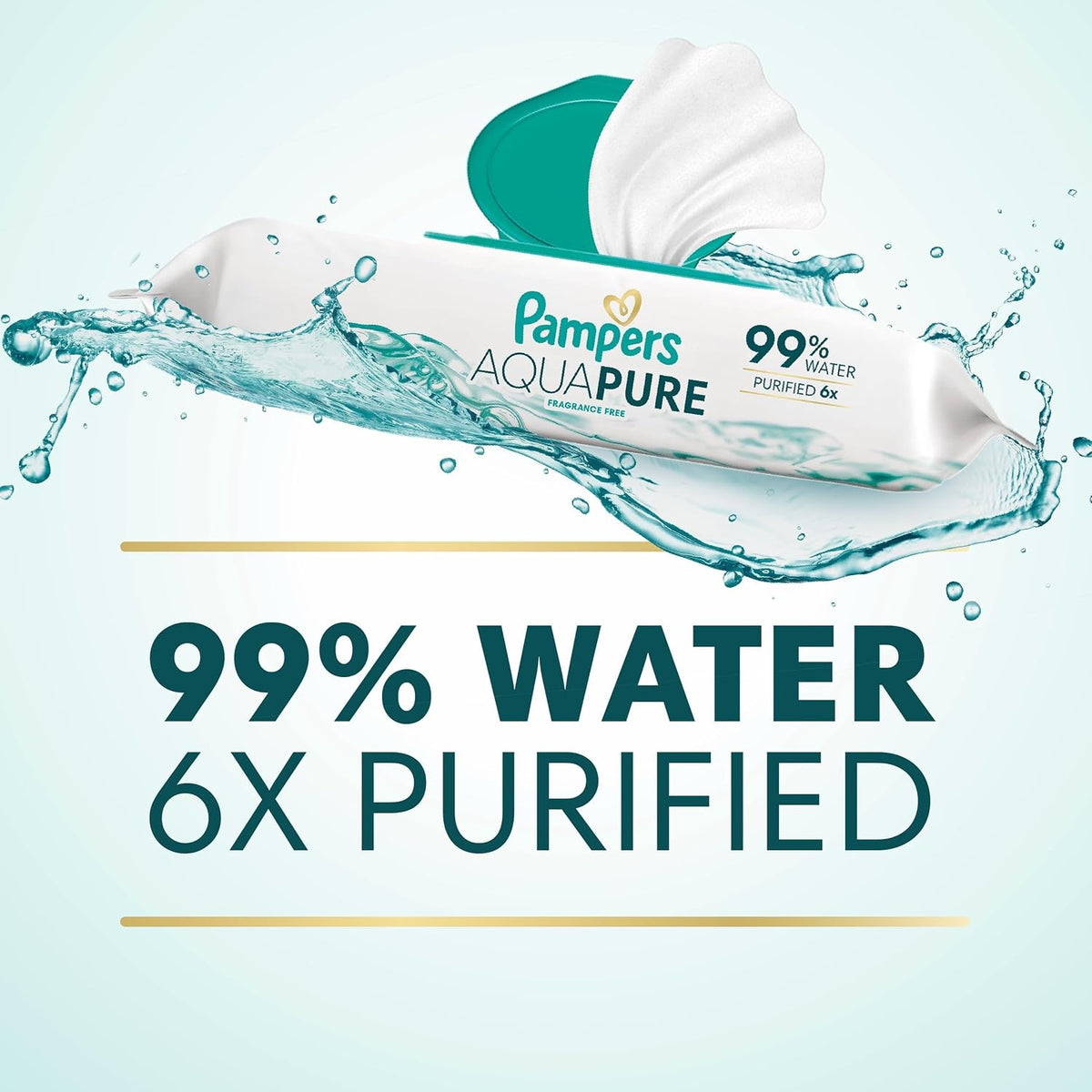 Pampers Aqua Pure Baby Wipes, 99% Water, Fragrance Free, Unscented, Water Based, Multi-Use, 672 Wipes Total (12X Flip-Top Packs) [Packaging May Vary]