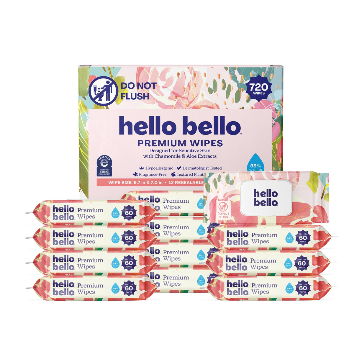 Hello Bello Baby Wipes, Fragrance-Free, 18 Resealable Packets = 1080ct