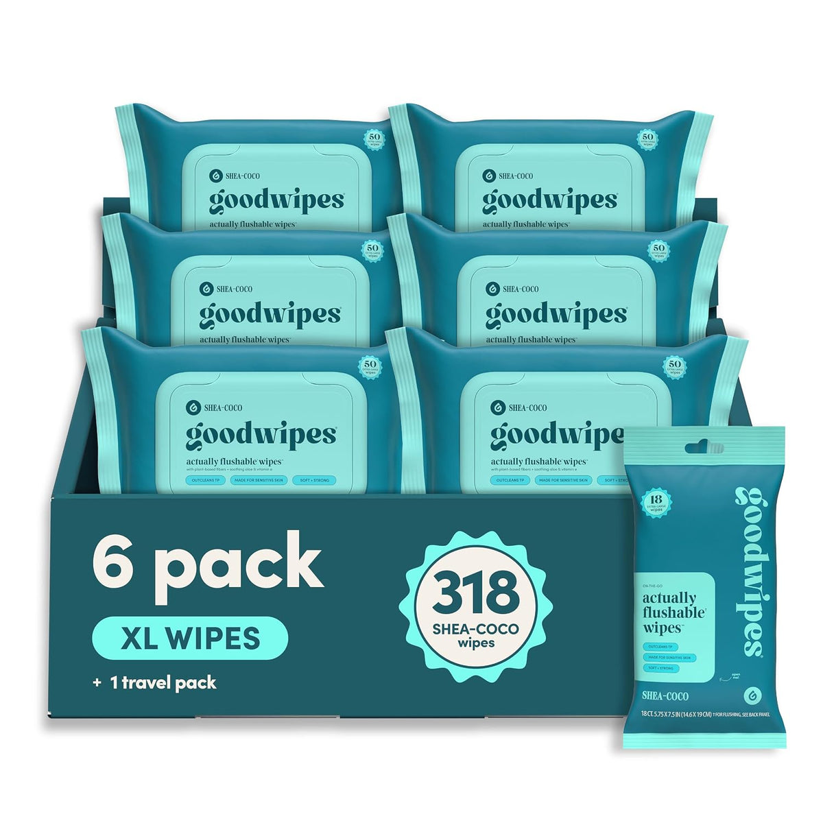 goodwipes Flushable Wipes (6 Pack) (50 Count (Pack of 6), Shea-Coco)