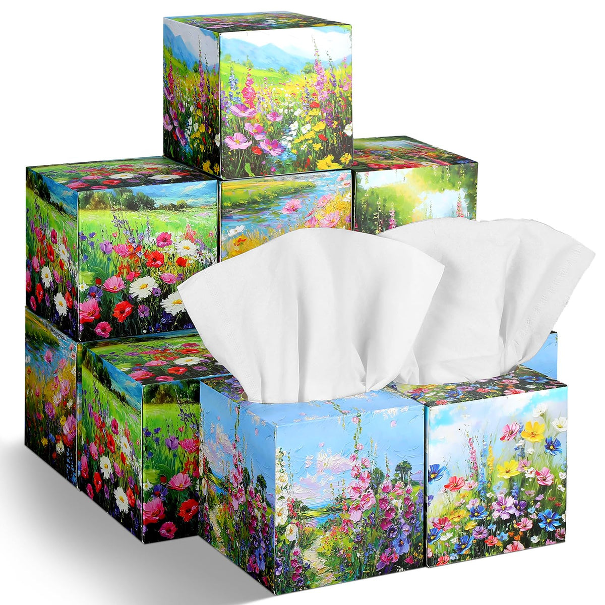 Fourluoo 12 Pack Fall Floral Facial Tissue Cube Boxes, 600 Sheet 3 Ply