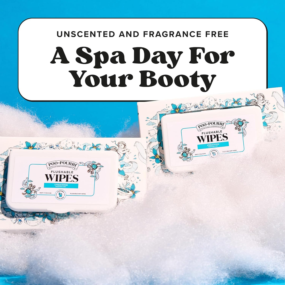 Poo~Pourri Flushable Wipes, Unscented, 50 Count Dispenser Box