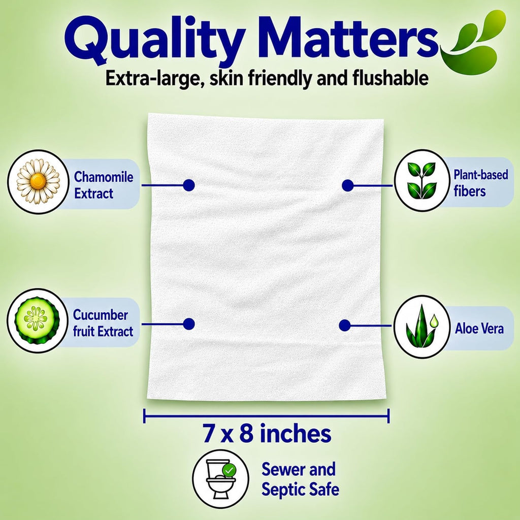 All Clear Care Flushable Wipes, Aloe, Cucumber and Chamomile, Sewer & Septic Safe, Extra Large Adult Wet Wipes, Cucumber Scent, 150 count (3 pack)