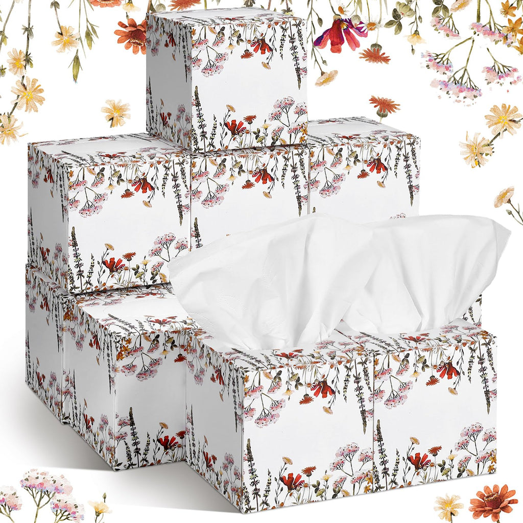 Fourluoo 12 Pack Fall Floral Facial Tissue Cube Boxes, 600 Sheet 3 Ply