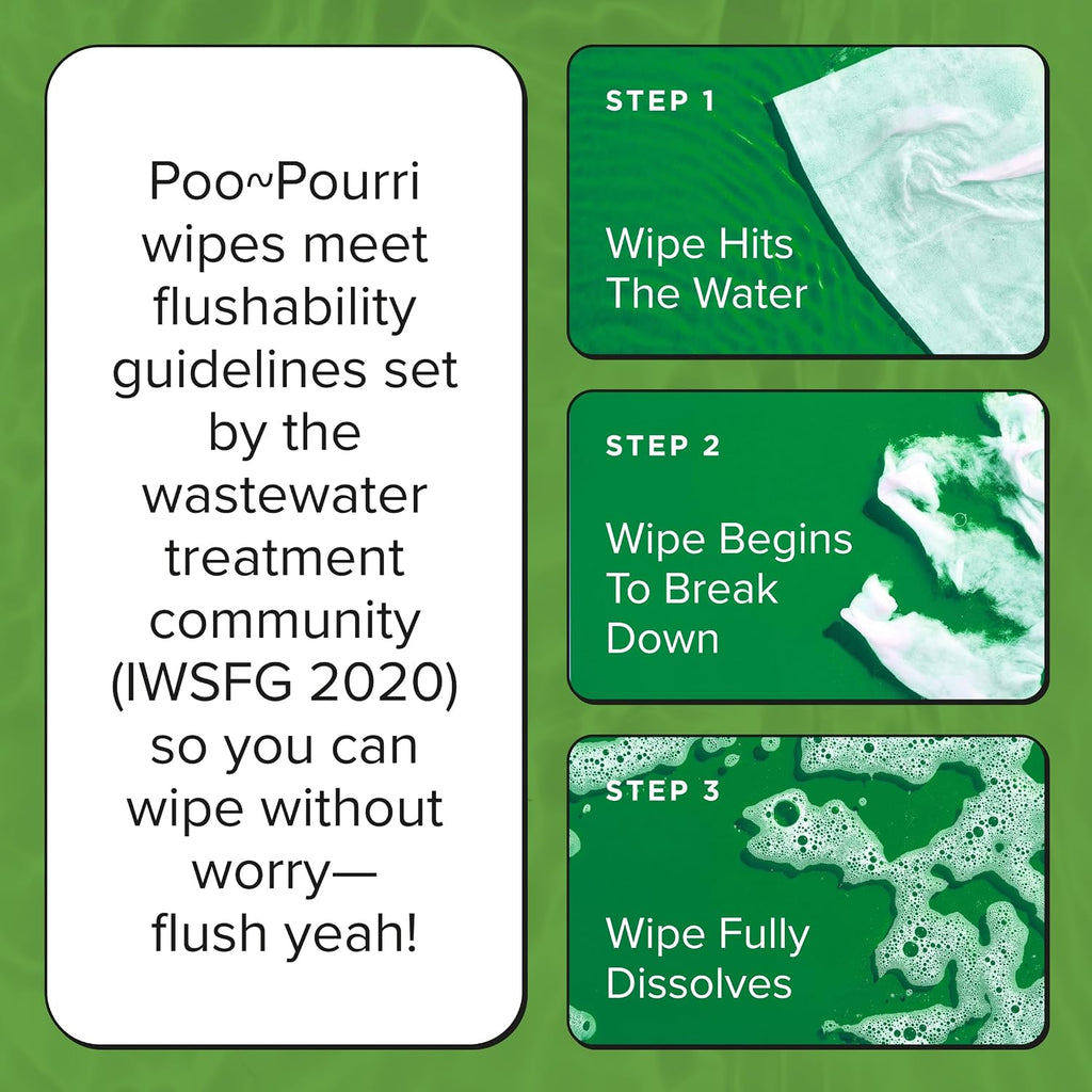 Poo~Pourri Flushable Wipes, Cucumber Aloe, 3-pack Dispensers, 150 Total