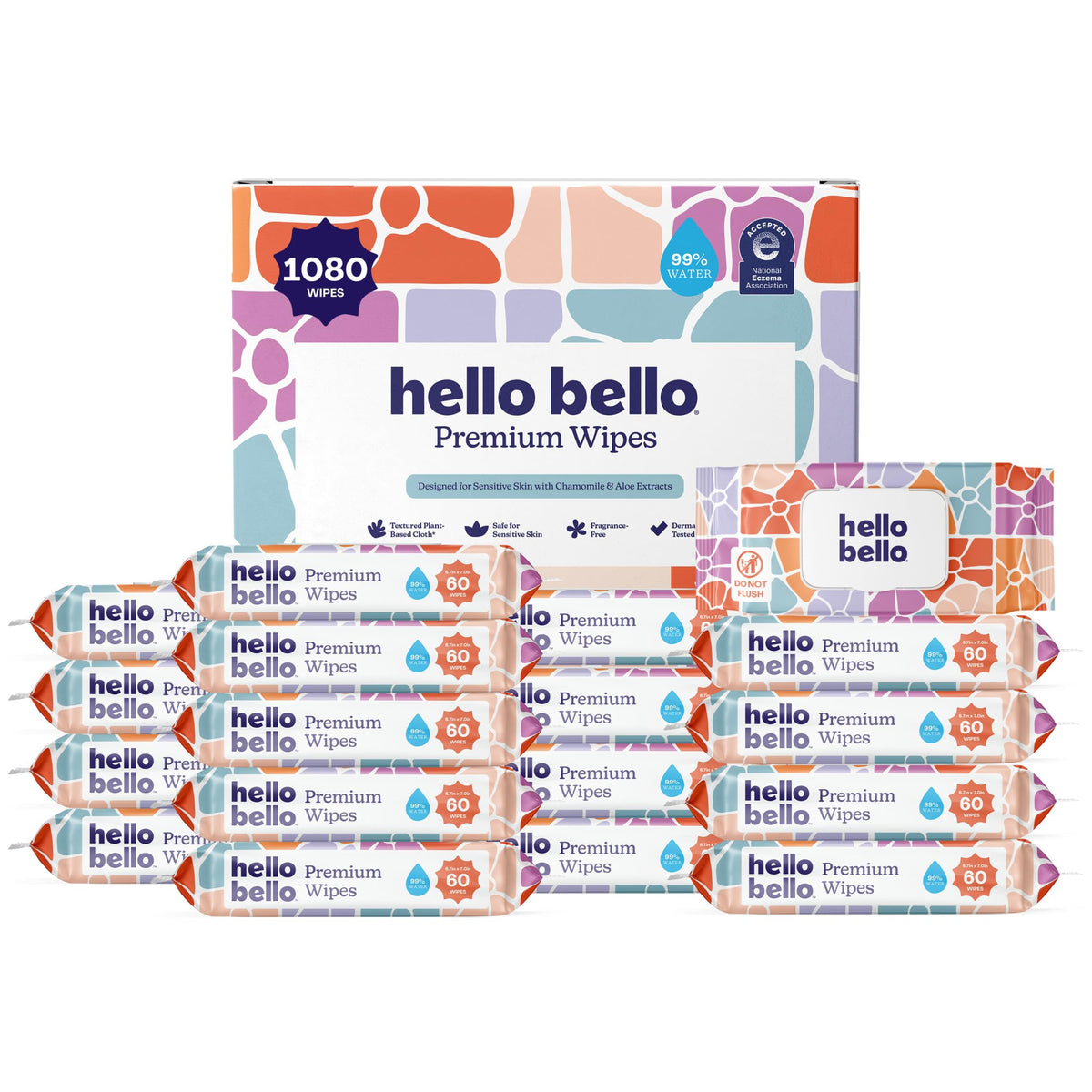 Hello Bello Baby Wipes, Fragrance-Free, 18 Resealable Packets = 1080ct