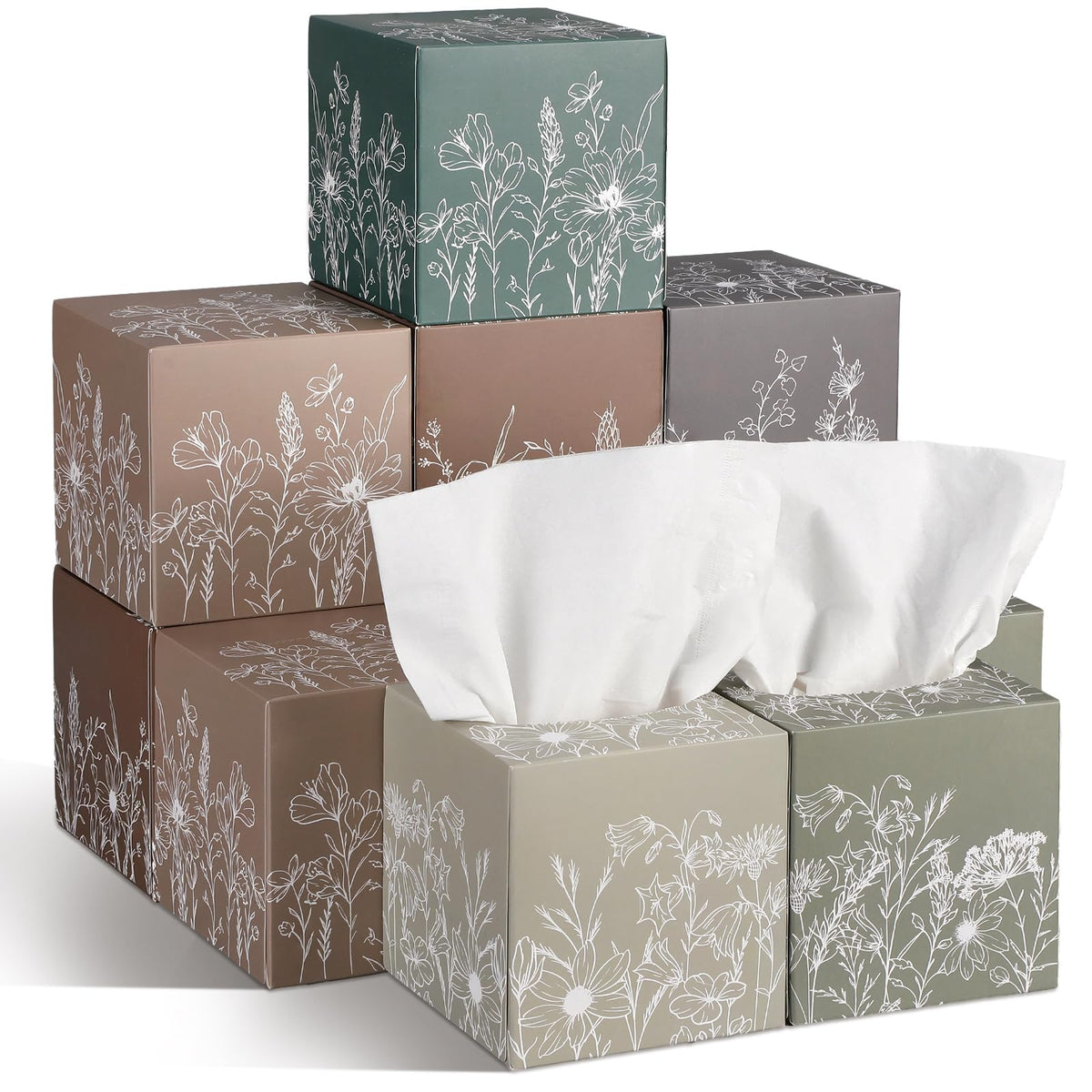 Fourluoo 12 Pack Fall Floral Facial Tissue Cube Boxes, 600 Sheet 3 Ply