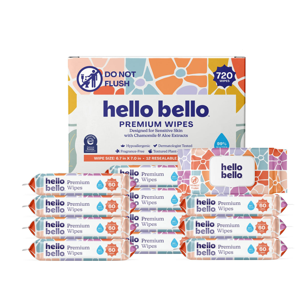 Hello Bello Baby Wipes, Fragrance-Free, 18 Resealable Packets = 1080ct