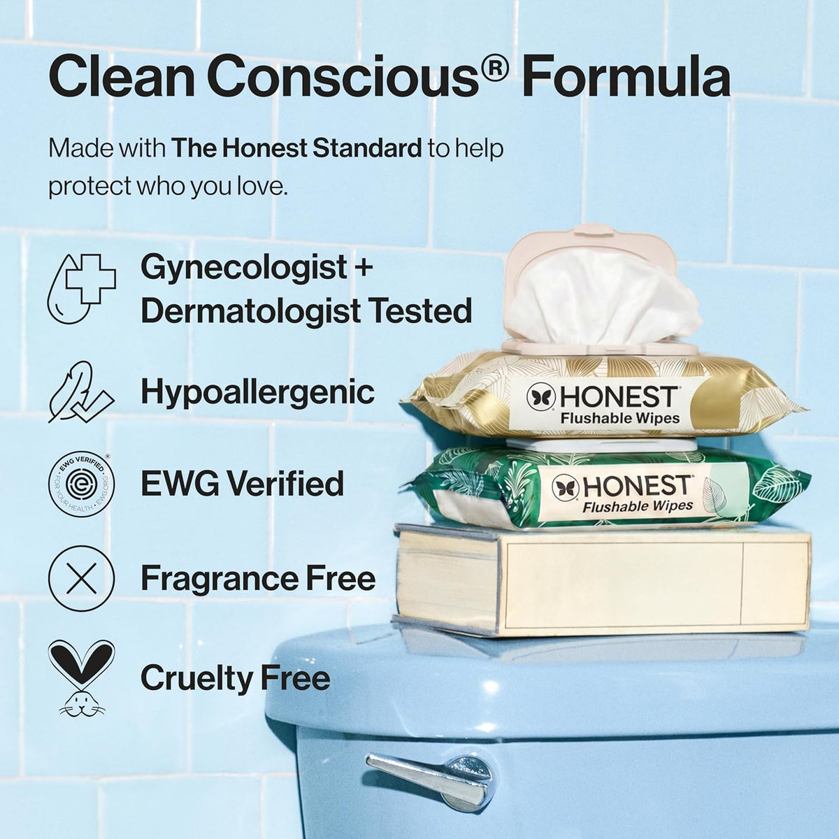 The Honest Company Flushable Wipes, Hypoallergenic, Tropical Leaves, 42ct