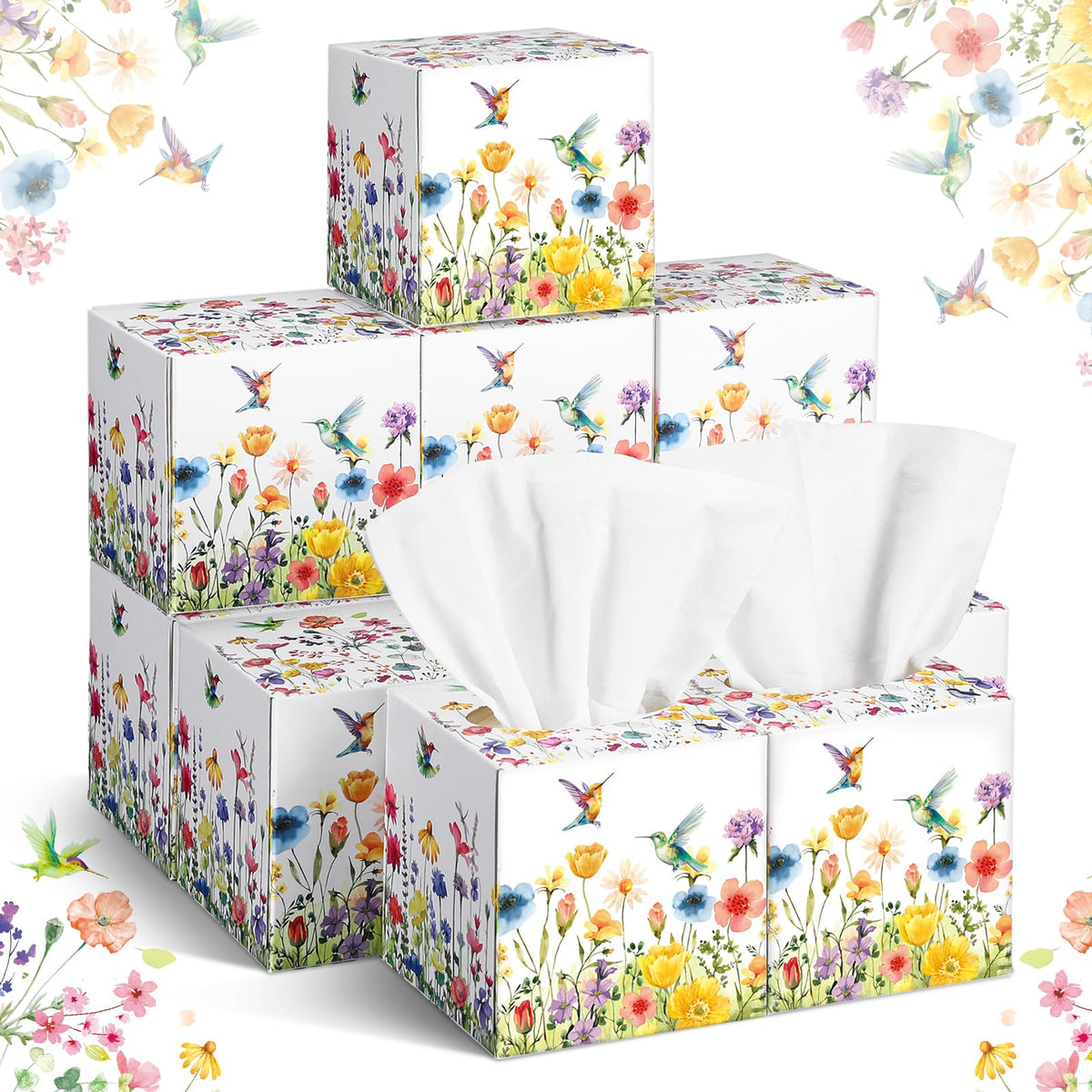 Fourluoo 12 Pack Fall Floral Facial Tissue Cube Boxes, 600 Sheet 3 Ply