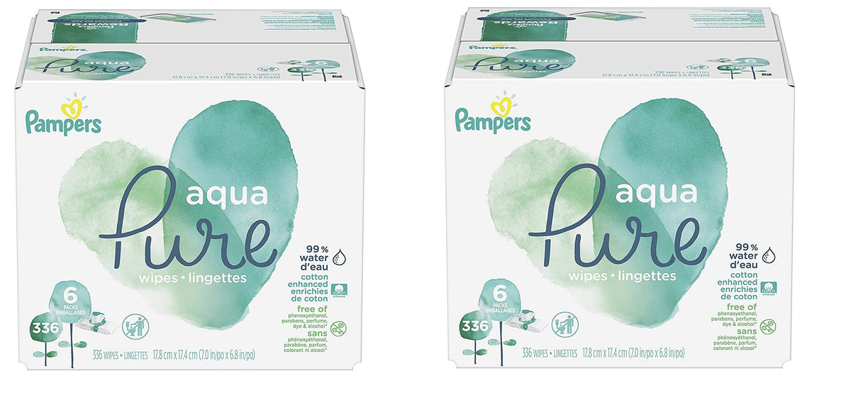 Pampers Aqua Pure Baby Wipes, 99% Water, Fragrance Free, Unscented, Water Based, Multi-Use, 672 Wipes Total (12X Flip-Top Packs) [Packaging May Vary]