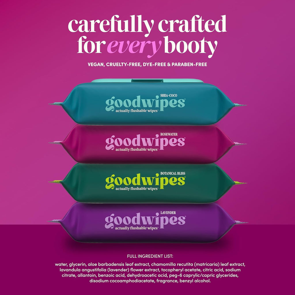 goodwipes Flushable Wipes - Rosewater, 153 Wipes (3 Pack + 3 Singles)