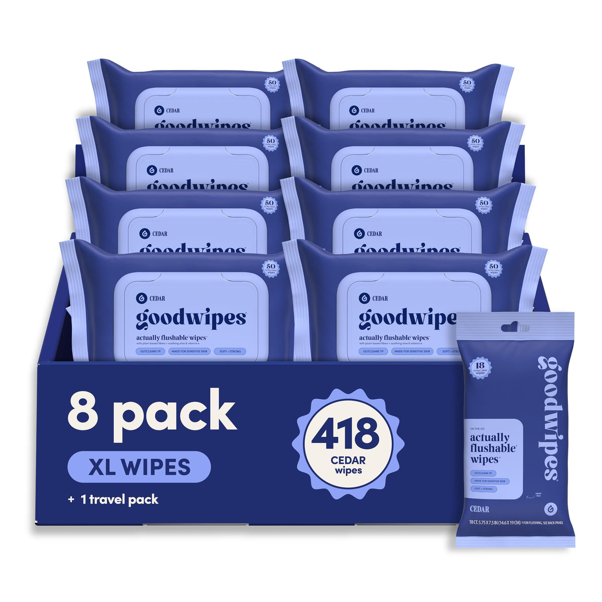 goodwipes Flushable Wipes - Lavender, 418 Wipes (8 Pack + 1 Travel Pack)