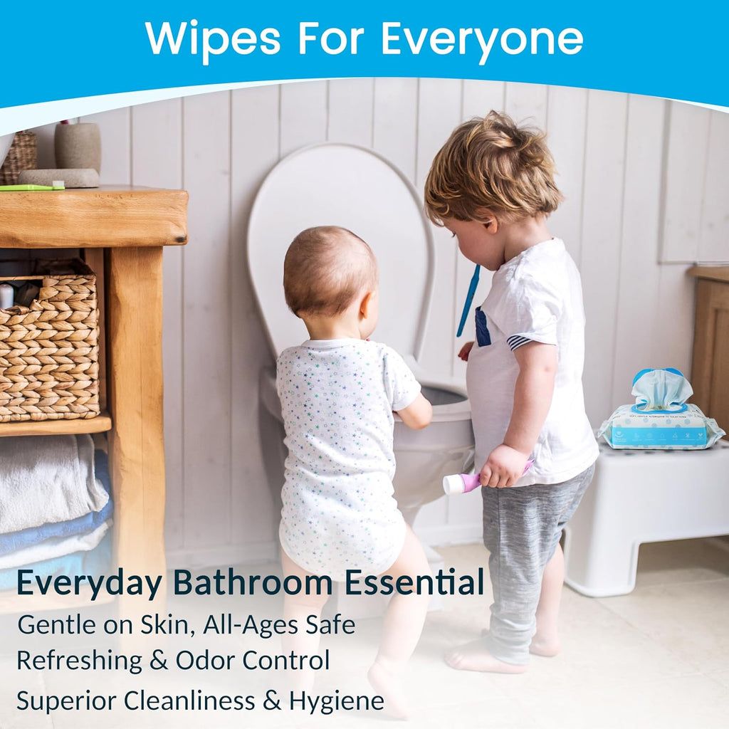 WONDERFUL Flushable Wipes, Unscented 100% Plant-Based Wet Butt Wipe for Adults & Kids, Sewer Septic Safe, Gentle for Sensitive Skin, Wipes Flushable Pack for Bathroom & Travel, 6-Pack (360 Count)