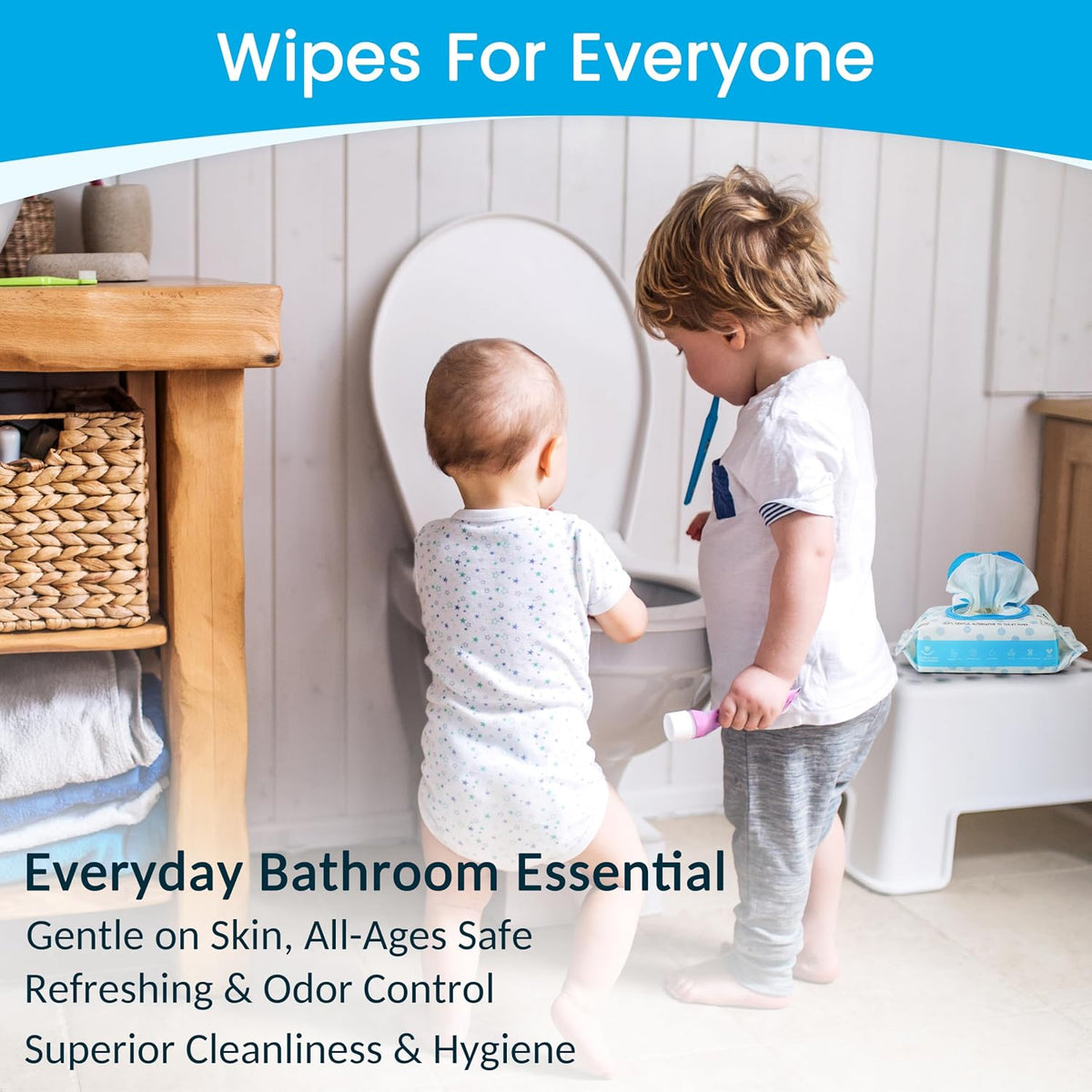 WONDERFUL Flushable Wipes, Unscented 100% Plant-Based Wet Butt Wipe for Adults & Kids, Sewer Septic Safe, Gentle for Sensitive Skin, Wipes Flushable Pack for Bathroom & Travel, 6-Pack (360 Count)