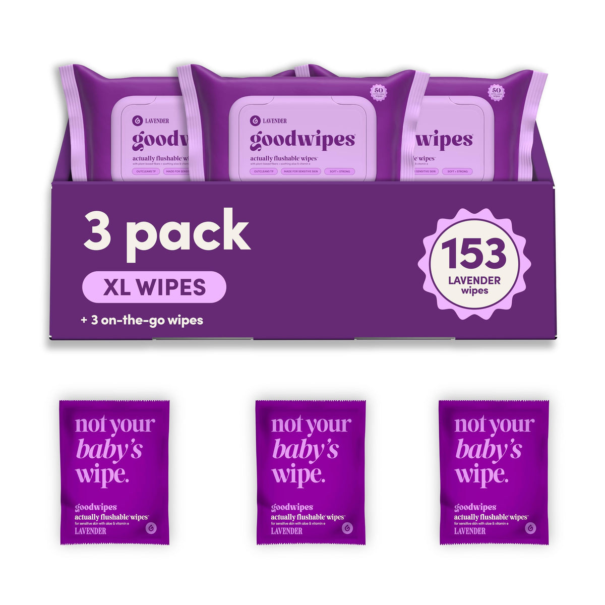 goodwipes Flushable Wipes - Rosewater, 153 Wipes (3 Pack + 3 Singles)