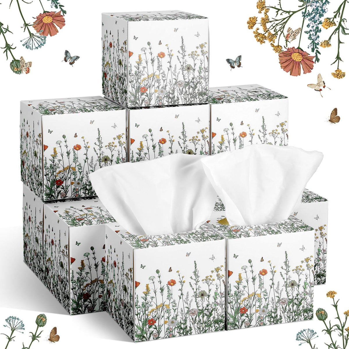 Fourluoo 12 Pack Fall Floral Facial Tissue Cube Boxes, 600 Sheet 3 Ply