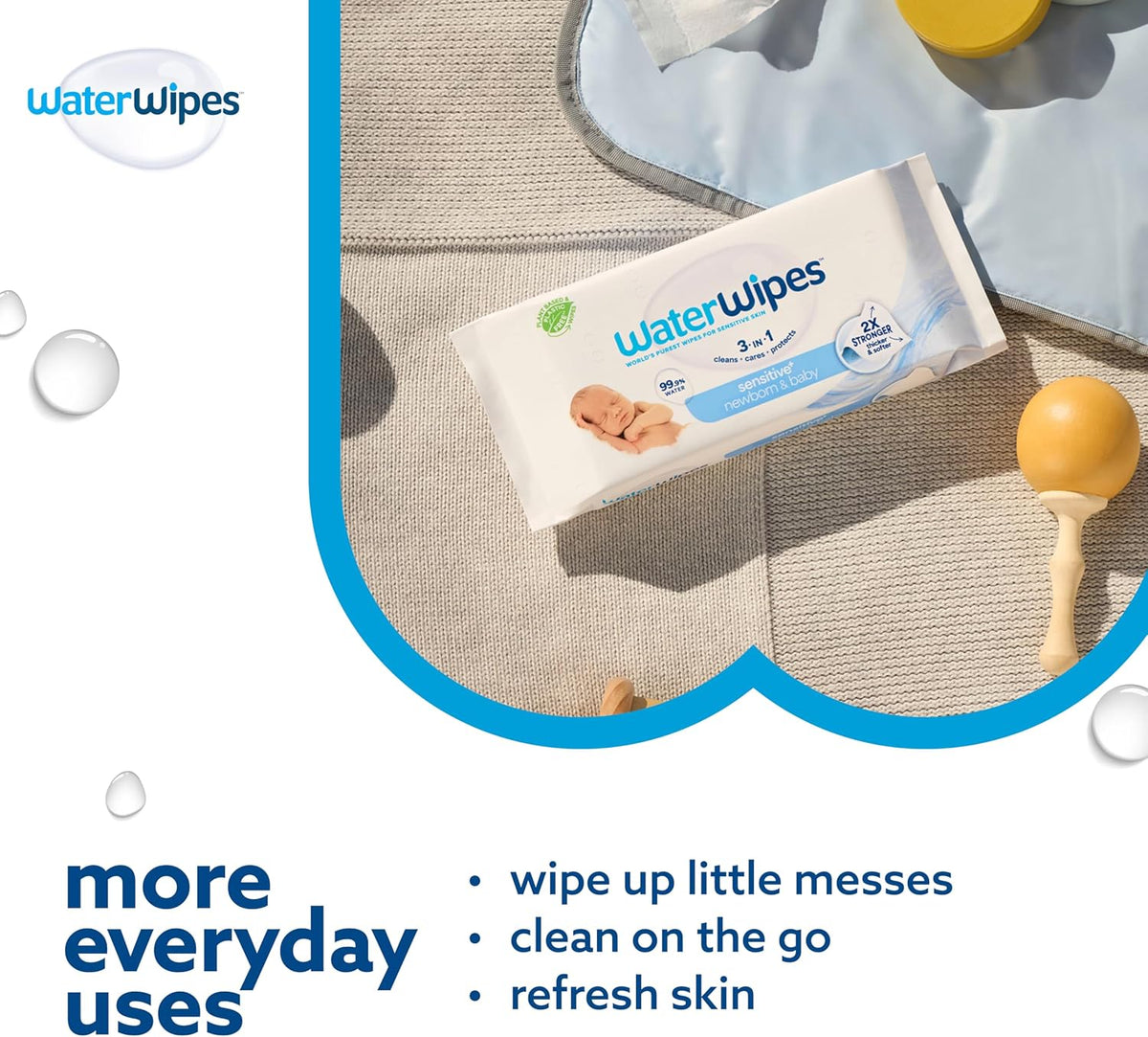 WaterWipes Sensitive+ Newborn & Baby Wipes, 3-In-1 Cleans, Cares, Protects, 99.9% Water, Unscented & Hypoallergenic, 540 Count (9 Packs)