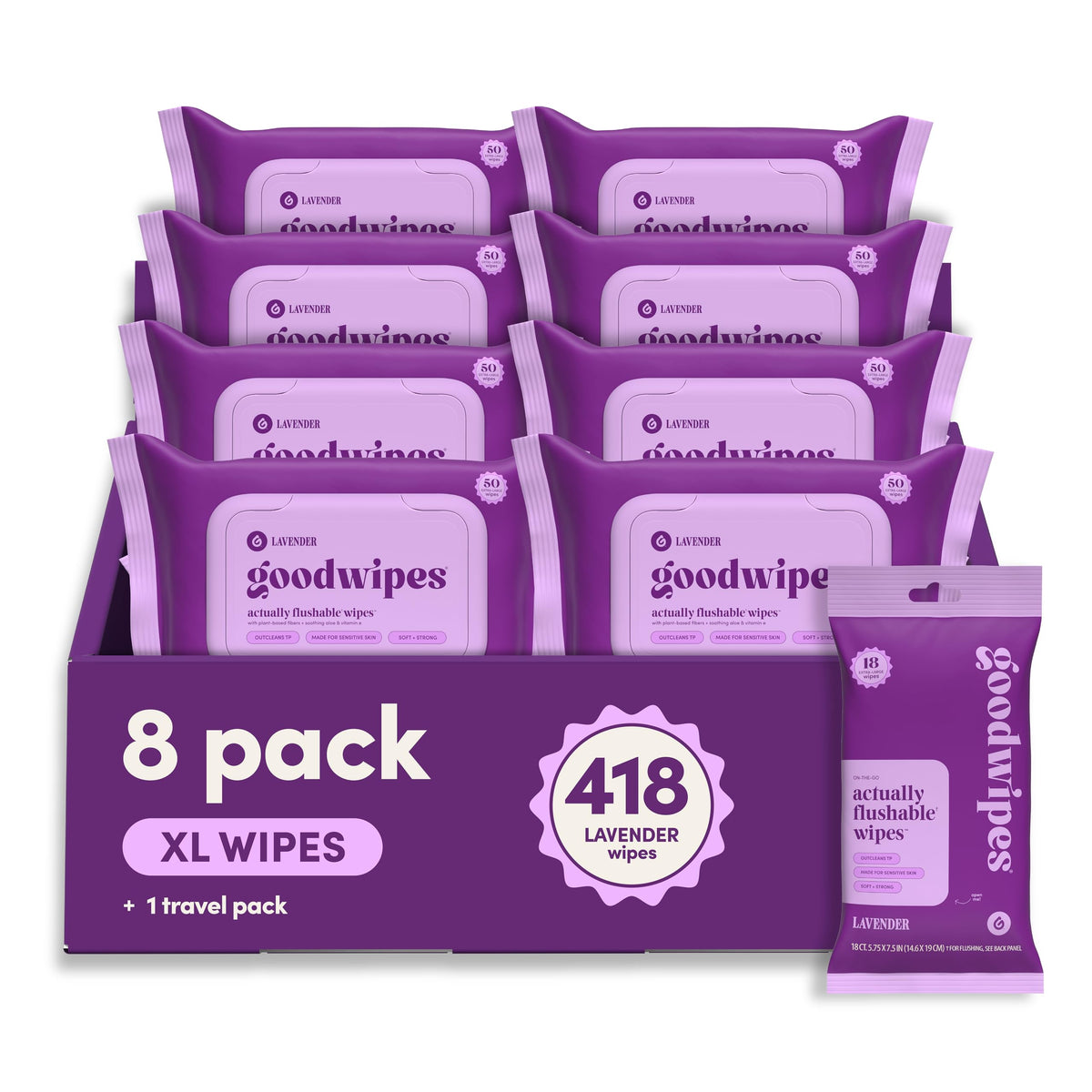 goodwipes Flushable Wipes - Botanical Bliss, 418 Wipes (8 Pack + 1 Travel)