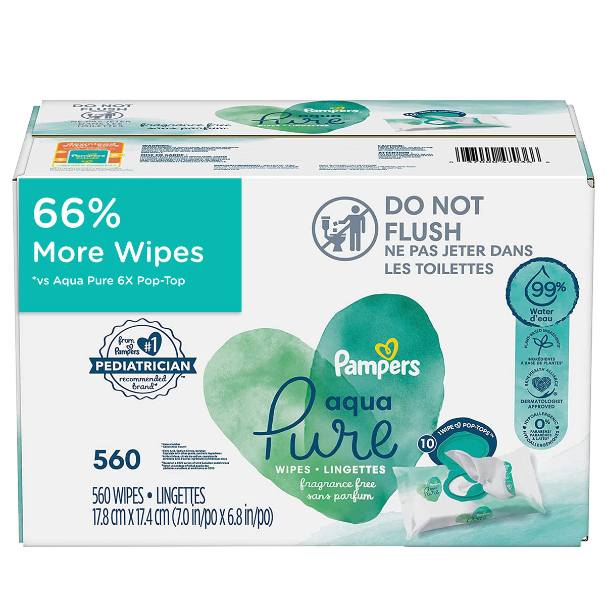 Pampers Aqua Pure Baby Wipes, 99% Water, Fragrance Free, Unscented, Water Based, Multi-Use, 672 Wipes Total (12X Flip-Top Packs) [Packaging May Vary]