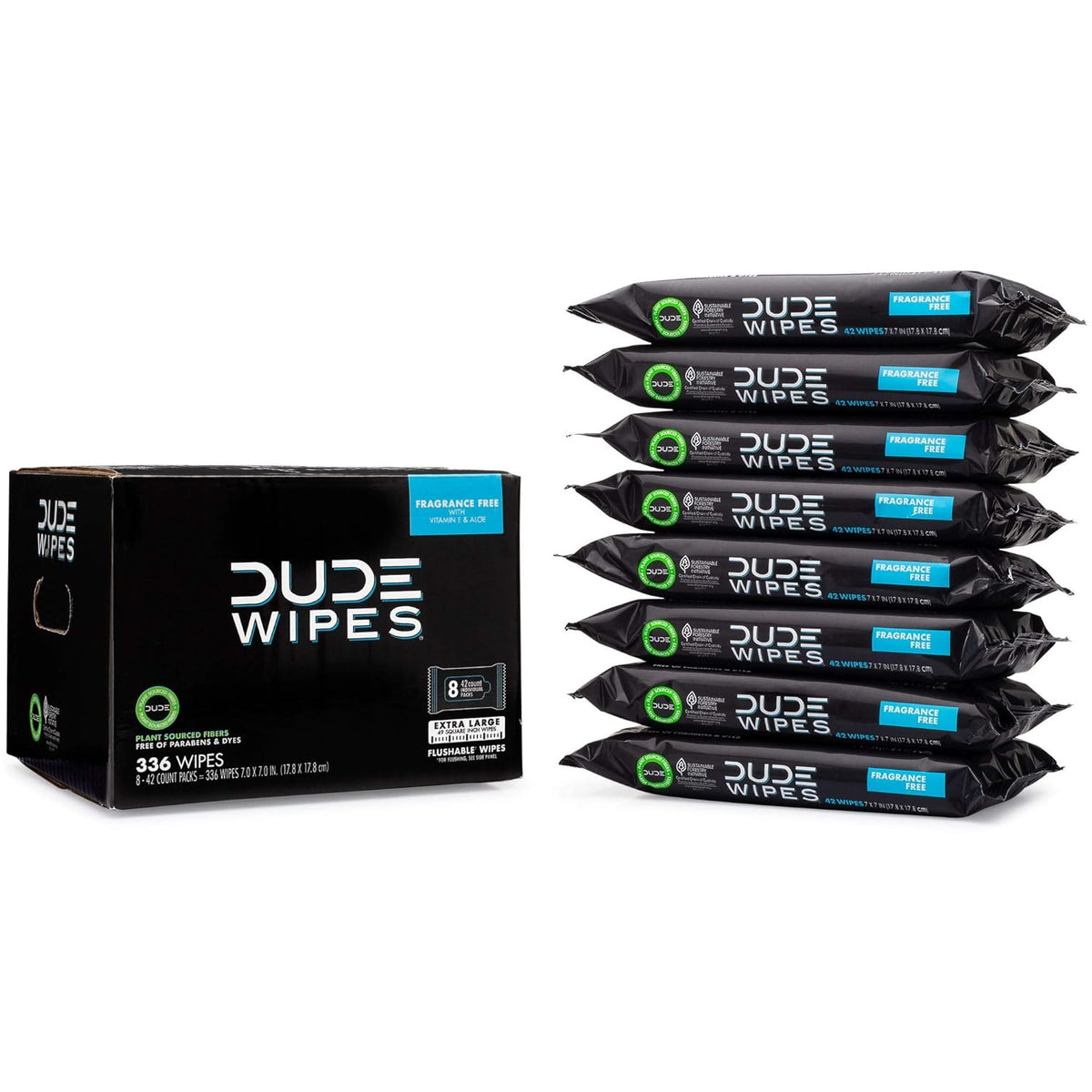 DUDE Wipes - Flushable Wipes - 8 Pack, 336 Count - Unscented Extra-Large Adult - Vitamin-E & Aloe - Septic and Sewer Safe