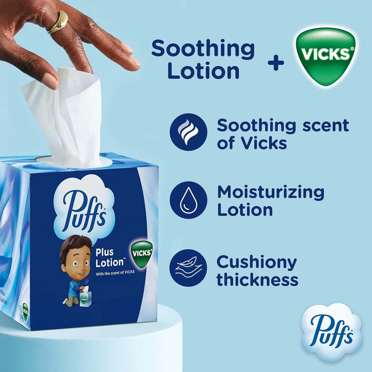 Puffs Plus Lotion with Vicks Facial Tissues, 4 Cubes, 48 Tissues per Box (192 Tissues) [Packaging May Vary]