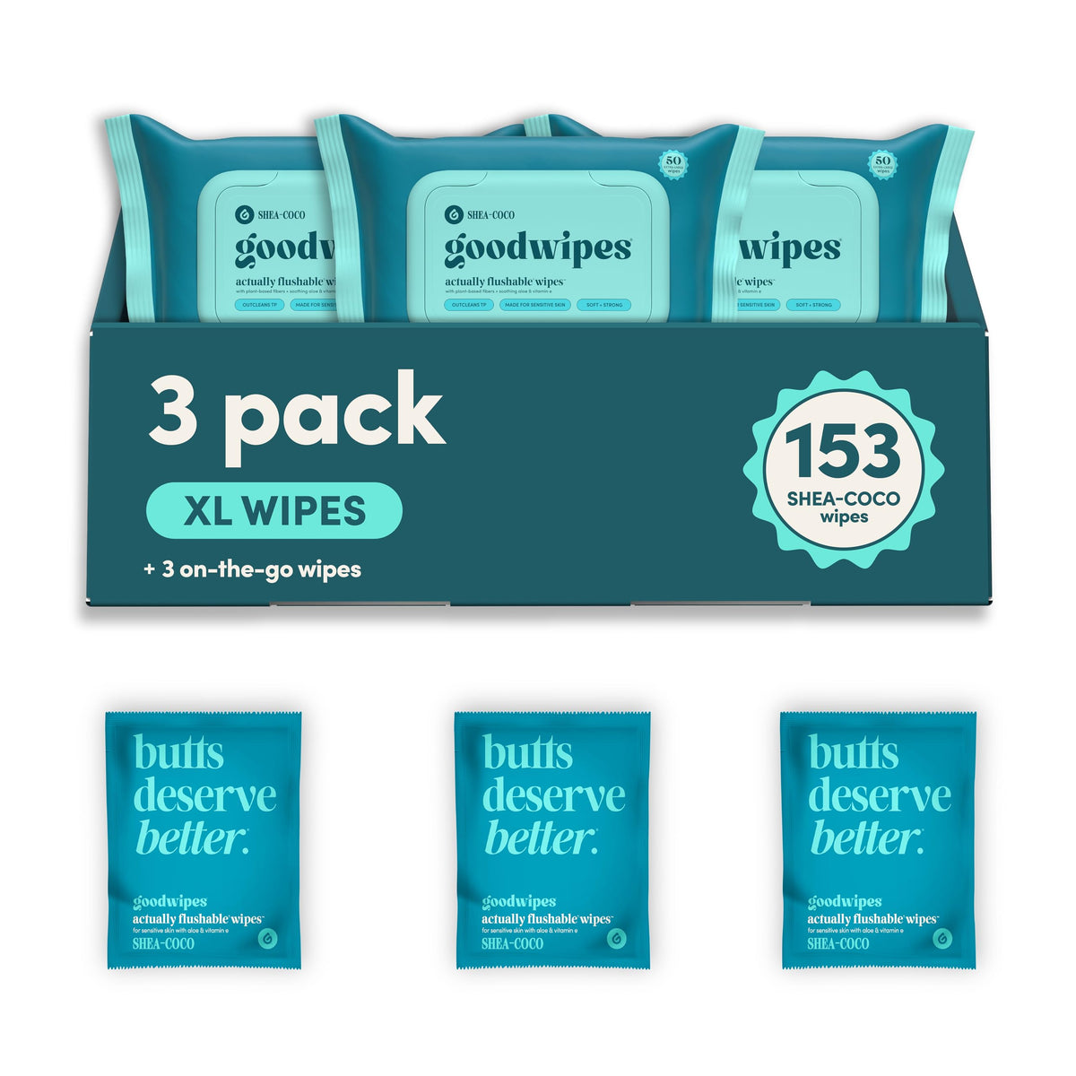 goodwipes Flushable Wipes - Rosewater, 153 Wipes (3 Pack + 3 Singles)