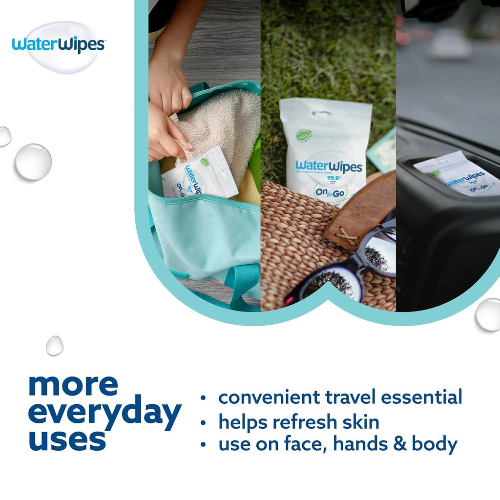 WaterWipes Sensitive+ On The Go Wipes, 3-In-1 Cleans, Cares, Protects, 99.9% Water, Unscented & Hypoallergenic Wet Wipes, 28 Count (Pack of 1)