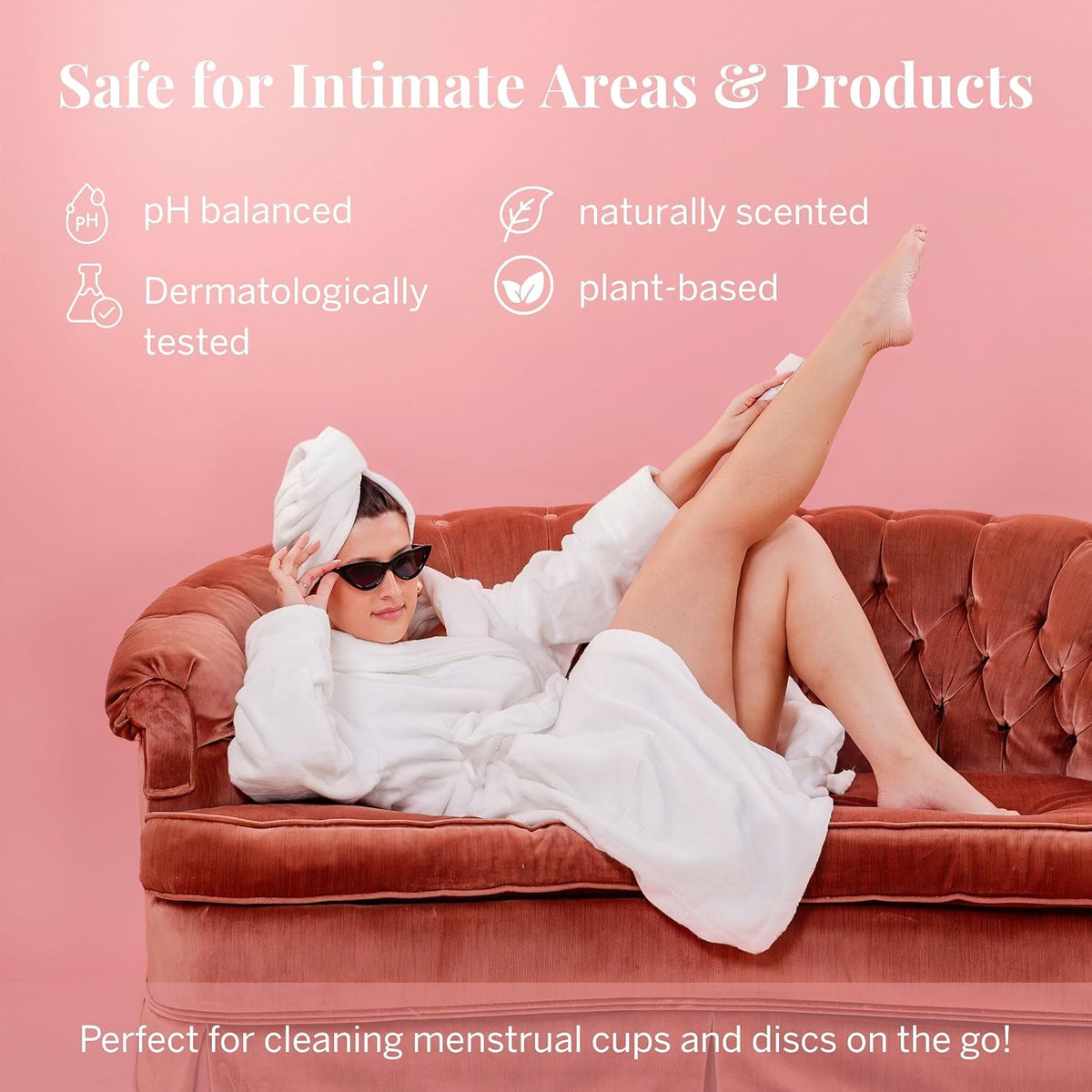 Pixie Feminine Wipes – Naturally Scented Rosewater + White Tea – Flushable, Biodegradable & pH Balanced – Individually Wrapped Wipes for On The Go – Cleaner for Menstrual Cups & Discs (20 Count)