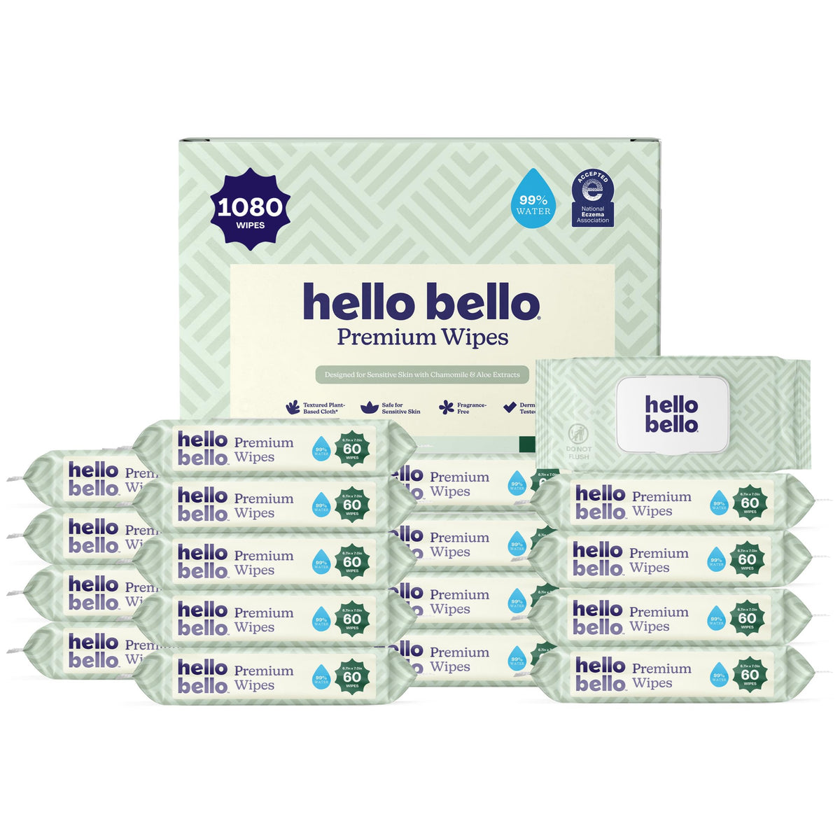 Hello Bello Baby Wipes, Fragrance-Free, 18 Resealable Packets = 1080ct