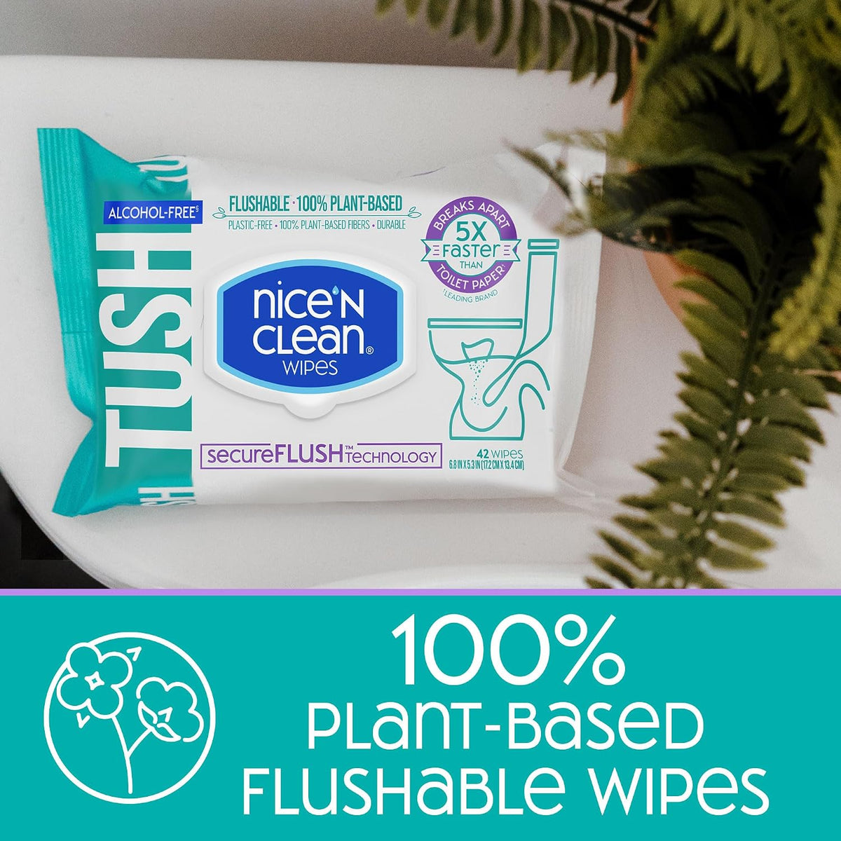 Nice 'N Clean SecureFLUSH Flushable Wet Wipes (42 Count - 6 Packs) | Moist Toilet Tissue with Moisturizing Aloe & Vitamin E | 0% Alcohol Formula for Sensitive Skin | Butt Wipes for Adults