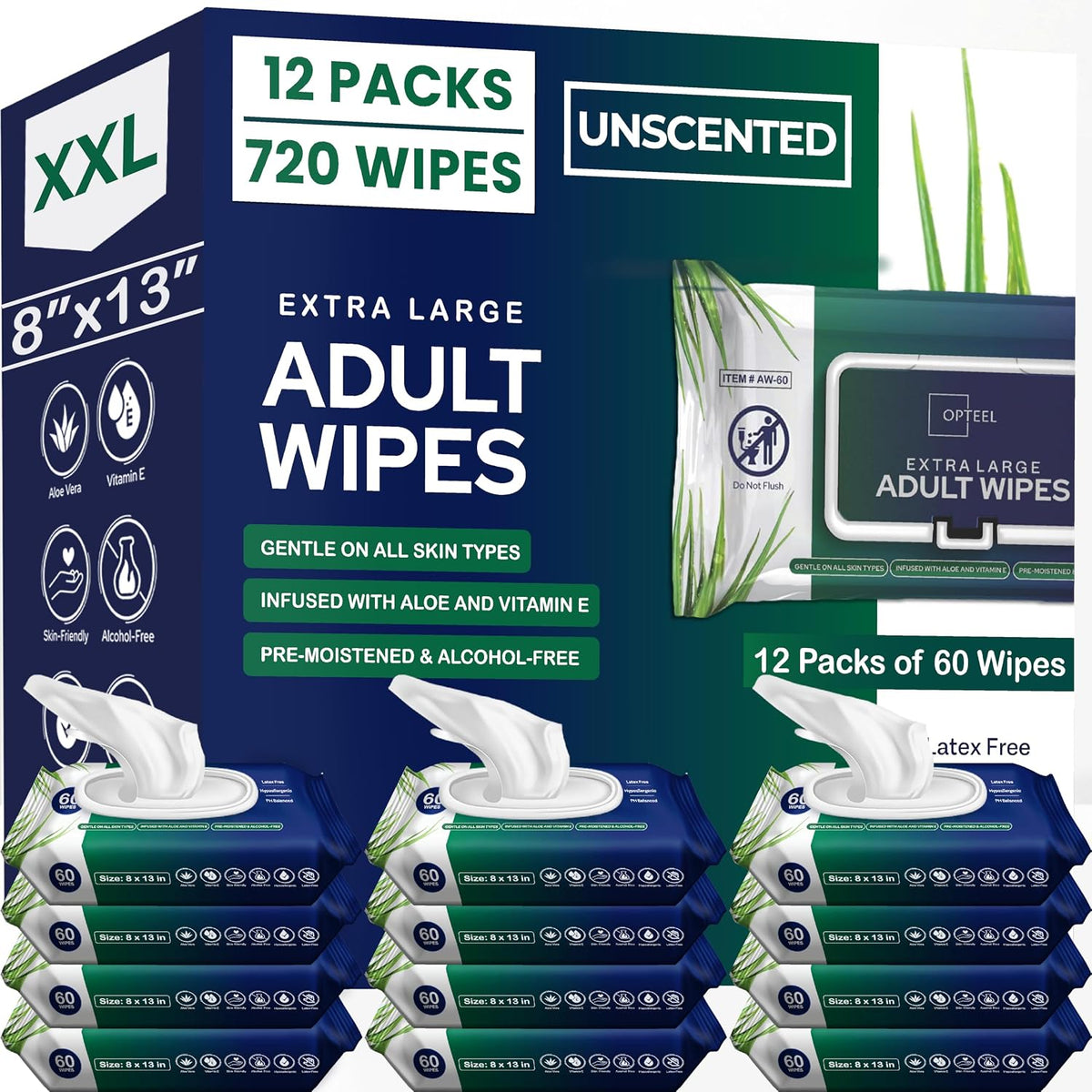 OPTEEL Adult Wipes for the Elderly – Extra Large 8x13, Pre-Moistened 720ct