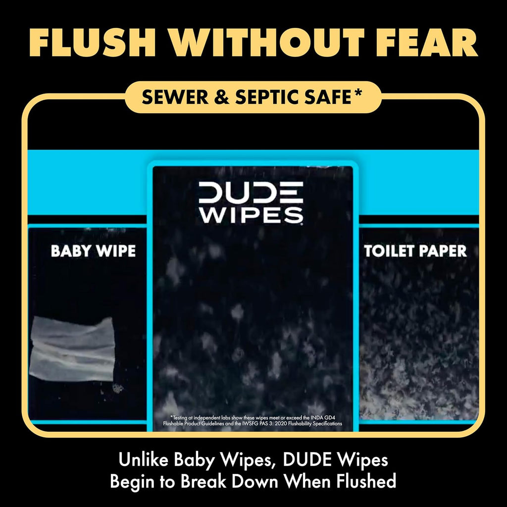 DUDE Wipes Shea BUTTer Adult Flushable Wet Wipes, Moisturizing, 144 Count