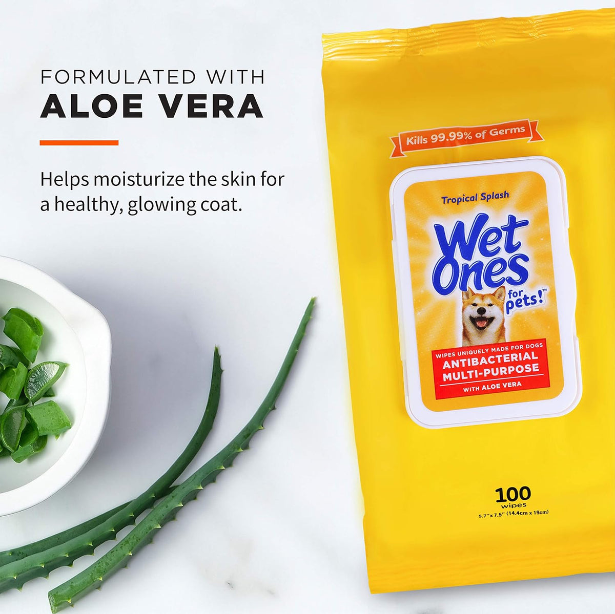 Wet Ones for Pets Multipurpose Dog Wipes with Aloe Vera, Tropical Splash Scent - Pet Bathing Wipes with Wet Lock Seal for Dog Paws and All-Over Use, 100 Count - 3 Pack