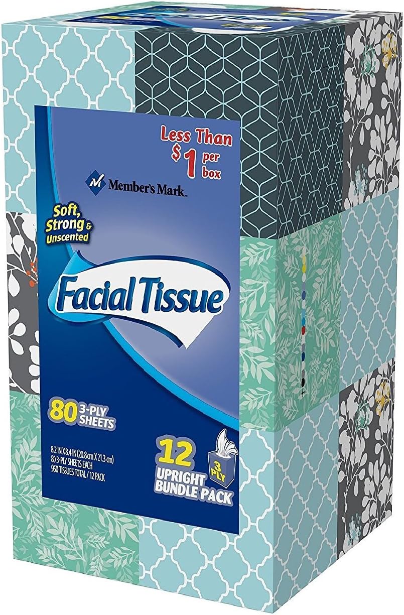 Member's Mark 3-Ply Facial Tissue, 12 pk. (80ct. per box) by Member's Mark
