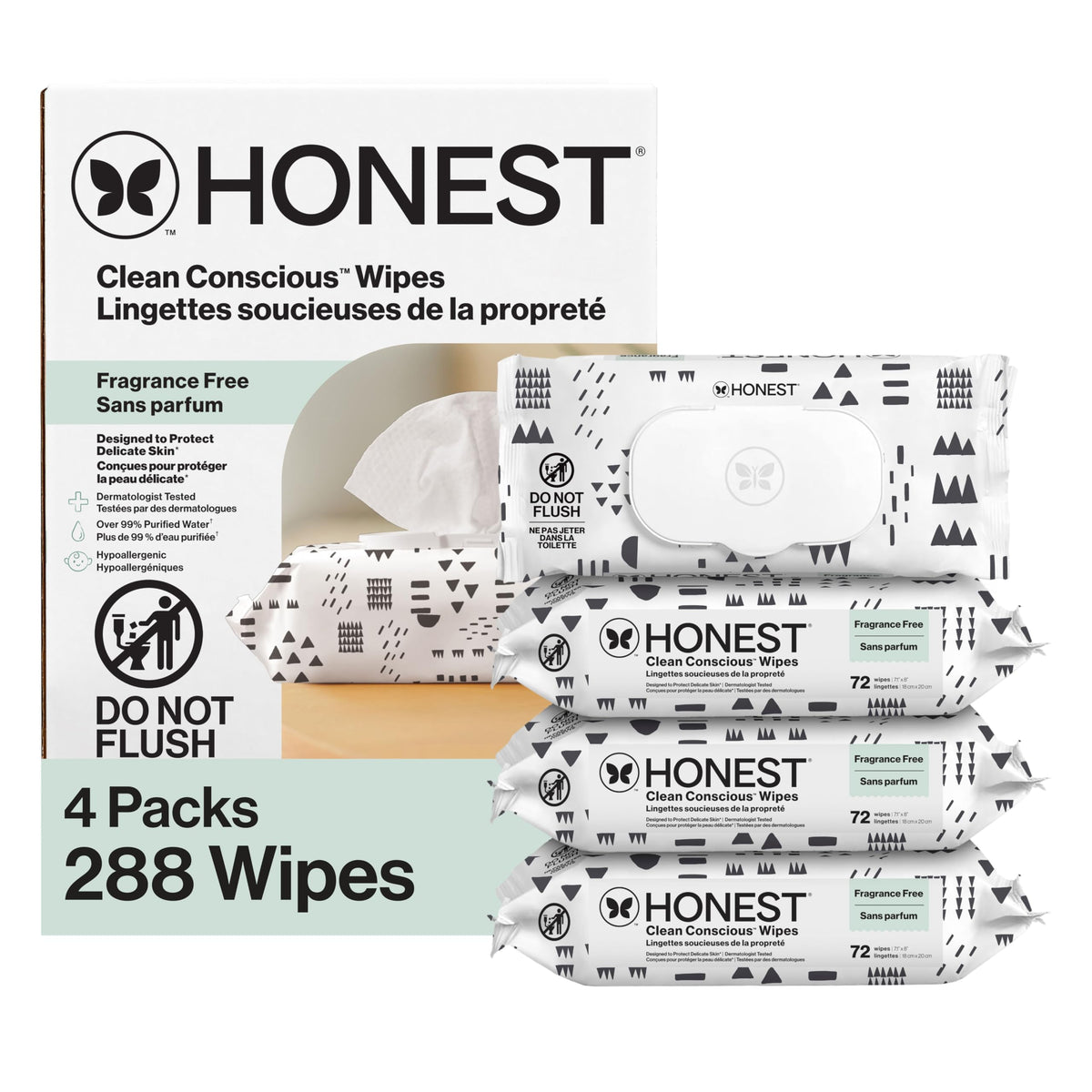 The Honest Company Multi-Use Baby Wipes, Pattern Play, 60 Count