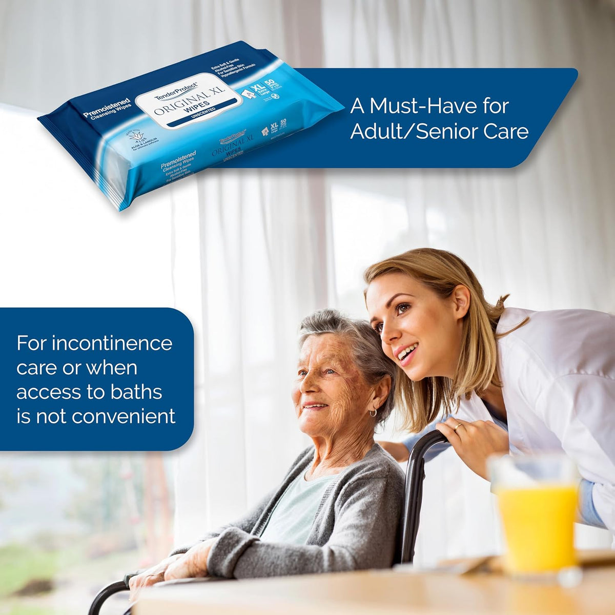 TenderProtect Original XL Incontinence Wipes for Adults with Aloe, 600 Count
